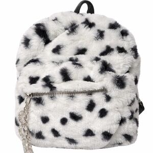 NWT Gilda Paris Dalmatian Faux Fur Mini Backpack Black and White Plush Bag